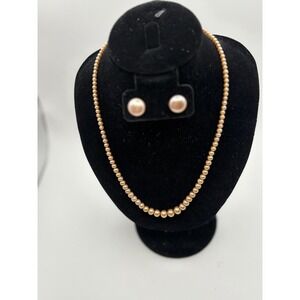 Vintage Richelieu Pearl Necklace and Earrings Set Vintage Rose Gold Tone